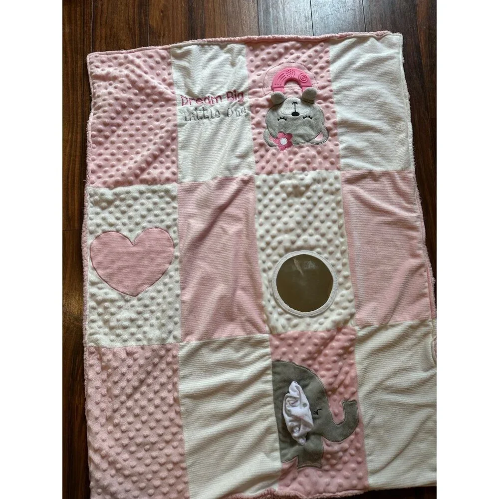 Dream Big Little One Pink White‎ Block Minky Dot Forever Baby Activity Blanket